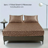 3pcs Leopard Print Satin Fitted Sheet Set (1 Fitted Sheet + 2 Pillow Shams), Modern Design Polyester Fabric With High Luster, Fit For Home And Decor